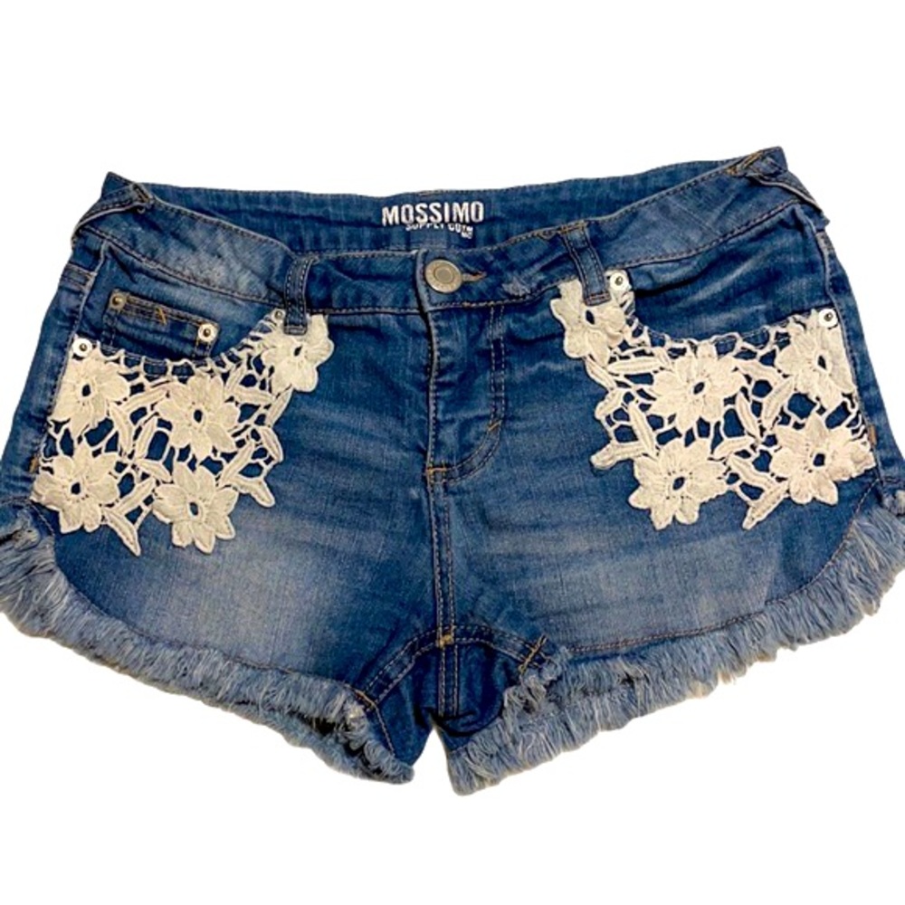 Floral Lace Denim Jean Shorts